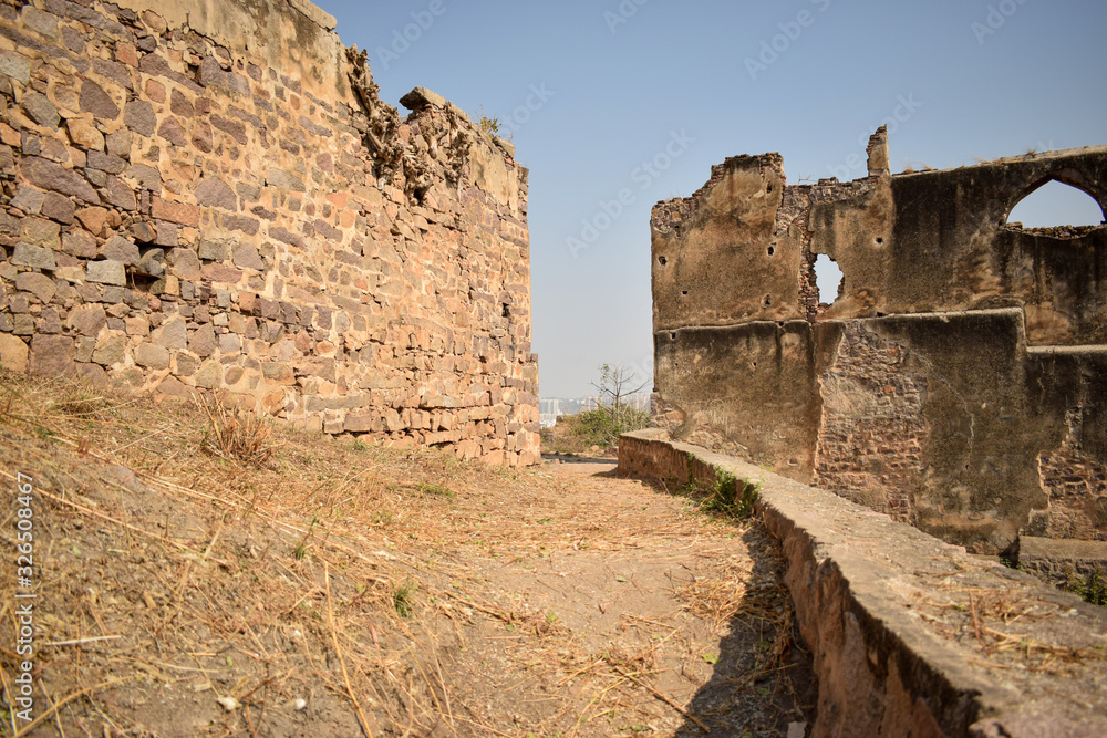 Dirty Pathway In Historical Fort. Dirty Road view Background stock photograph image