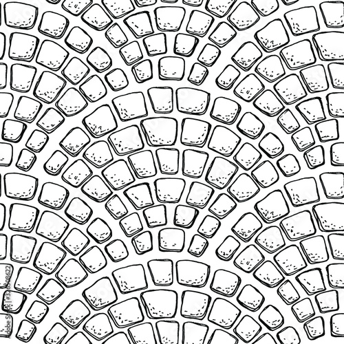 Seamless stonework pattern/ Black and white stone wall texture/ Cobblestone pavement background/ Hand drawn vector illustration