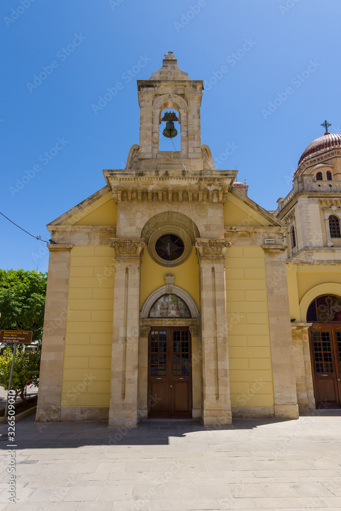 Heraklion. Crete. Greece. The temple of Icon of the Mother of God as part of a complex of buildings of Agios Minas Cathedral - Greek Orthodox Church. The residence of Archbishop of Crete.