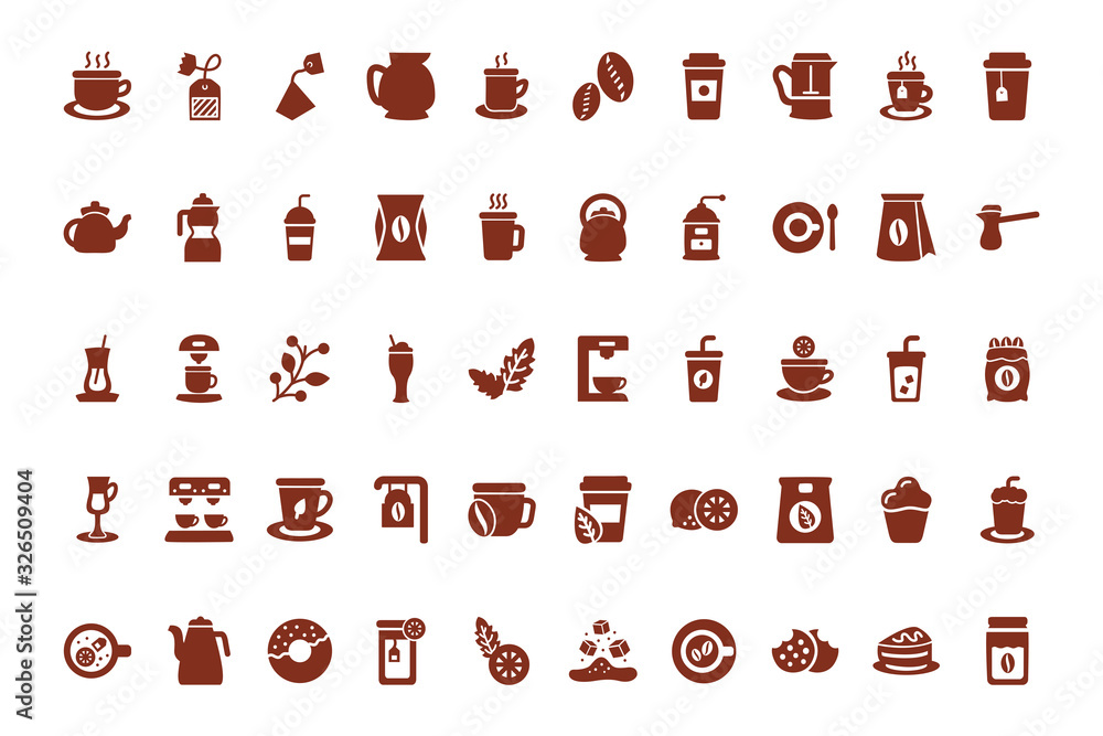 Obraz premium bundle of coffee and tea silhouette style icon