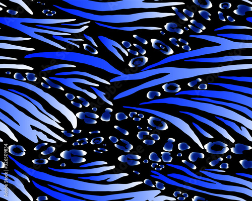Full Seamless Leopard Zebra Stripes Pattern Texture Vector. Endless blue and white cheetah design for dress fabric print.