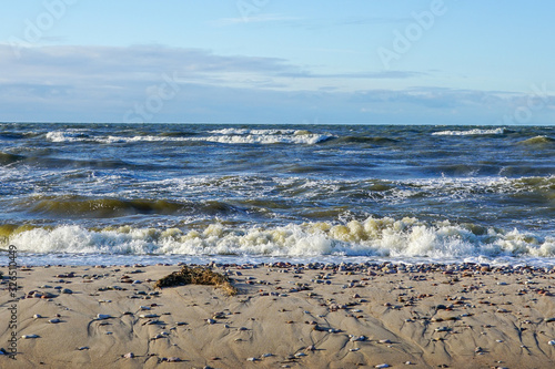 Baltic Sea coastline  waves with foam tops