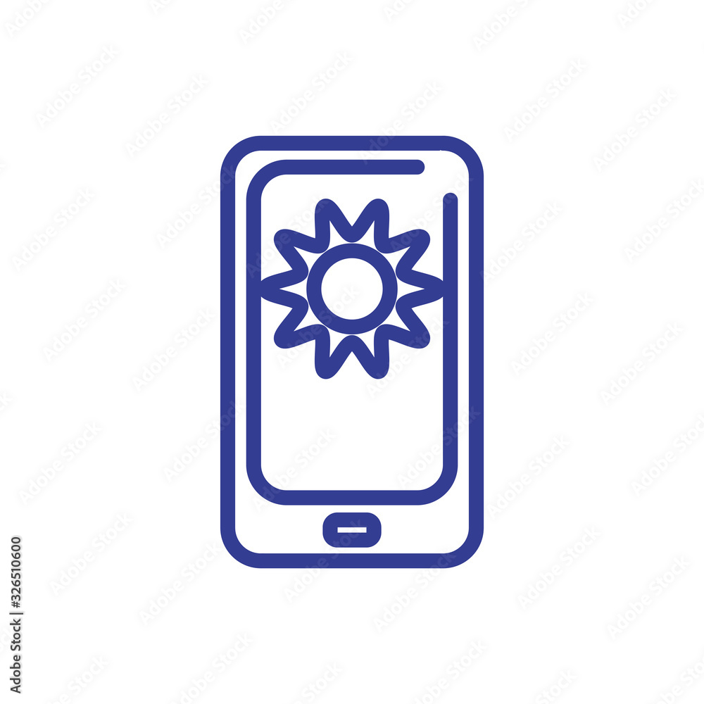 cellphone with sun icon, line style design