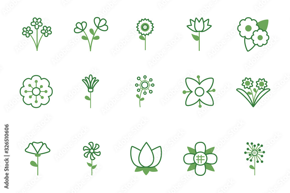 bundle of flowers half color style icons bundle of flowers half color style icons