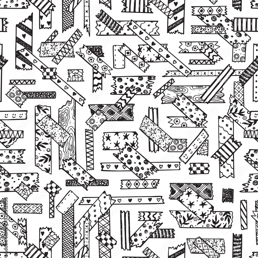 Strips of decorative Masking Tape Seamless pattern. Hand Drawn Doodle Sticky tape. Adhesive tape. Scrapbook