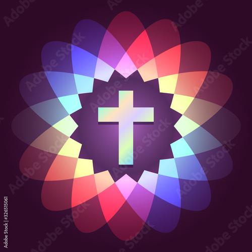 Christian church vector logo. Holy star light icon with Cross. Sign for churches and christian organizations.