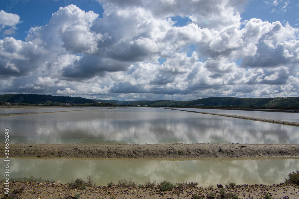 Secovlje Saltworks largest Slovenian salt evaporation pond on Adratic sea, natural and industrial landscape in Slovenia Piran