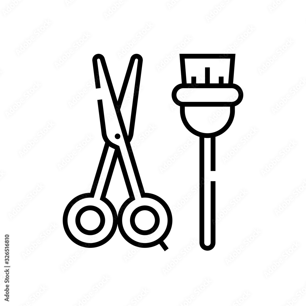 Hairdresser instruments line icon, concept sign, outline vector illustration, linear symbol. Hairdresser instruments line icon, concept sign, outline vector illustration, linear symbol.