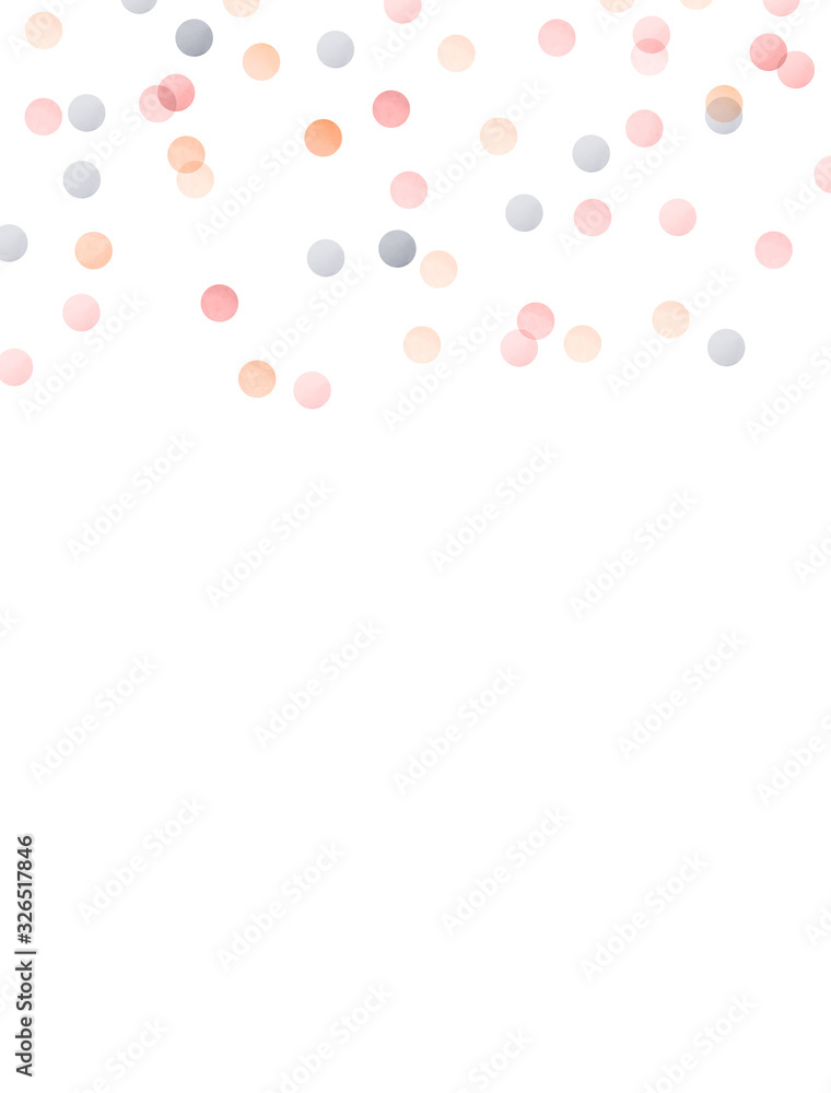 Simple Geometric Layout with Pink, Gold and Gray Dots Isolated on a White Background. Pastel Color Round Shape Confetti Rain. Cute Party Layout without Text.