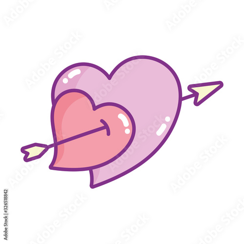 happy valentines day, hearts pierced arrow love passion cartoon
