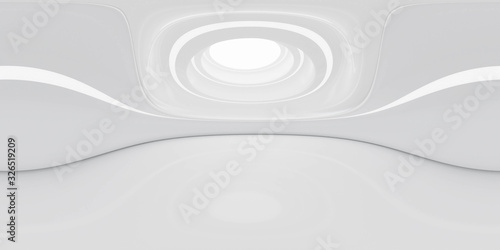 Full 360 degree equirectangular panorama hdri of modern futuristic white building interior 3d render illustration