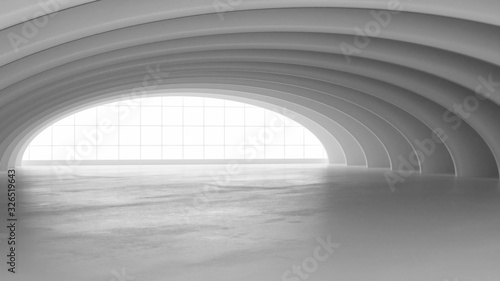 Abstract modern white metal airship hangar roof structure of modern building futuristic 3d render illustration