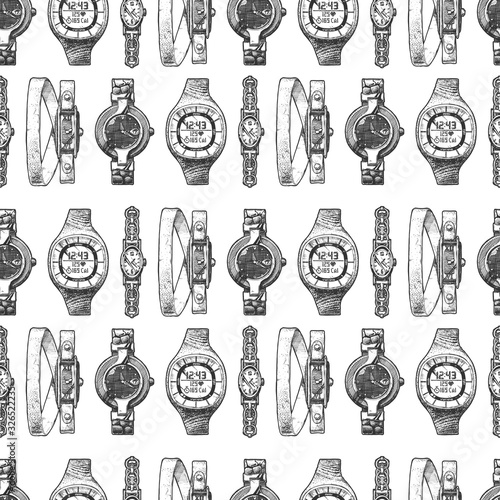 фотографія Seamless pattern with different wristwatches.