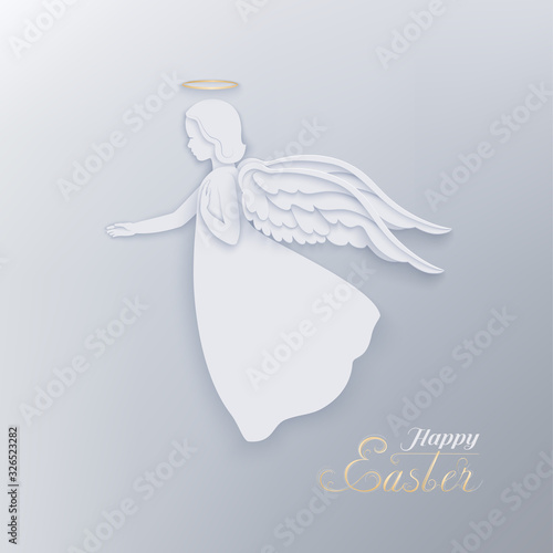 Happy Easter paper cut banner with white angel