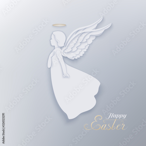 Happy Easter paper cut banner with white angel