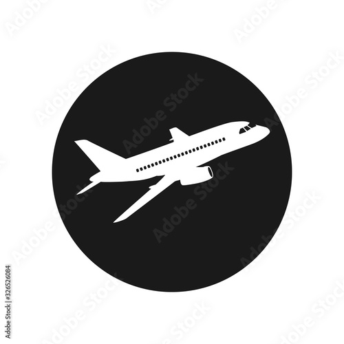 Vector airliner icon. Black and white. Simply change.