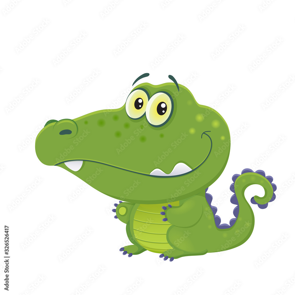 vector green cartoon cute crocodile caiman alligator, isolated on white  background print for fabric and t-shirts, mascot, crocodile day, funny  alphabet for children, schooling, african animal eps 10 Stock-Vektorgrafik  | Adobe Stock