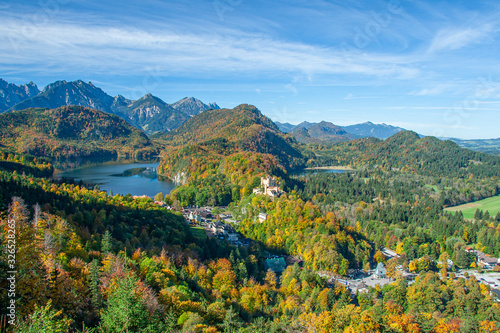 aerial view of Alpsee with Hohenschwangau castle, Bavaria