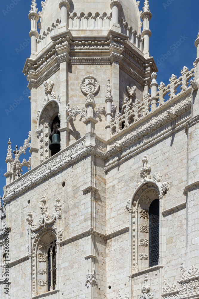 Facade detail of  Jerónimos Monastery—late gothic manueline-style monastery in Lisbon, Portugal.