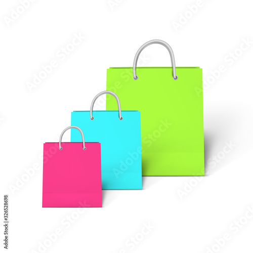  Vector Green, Blue and Pink Paper Shopping Bag