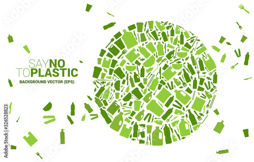 Circle shape from plastic package and product icon. background for take care and save the environment. Say no to plastic