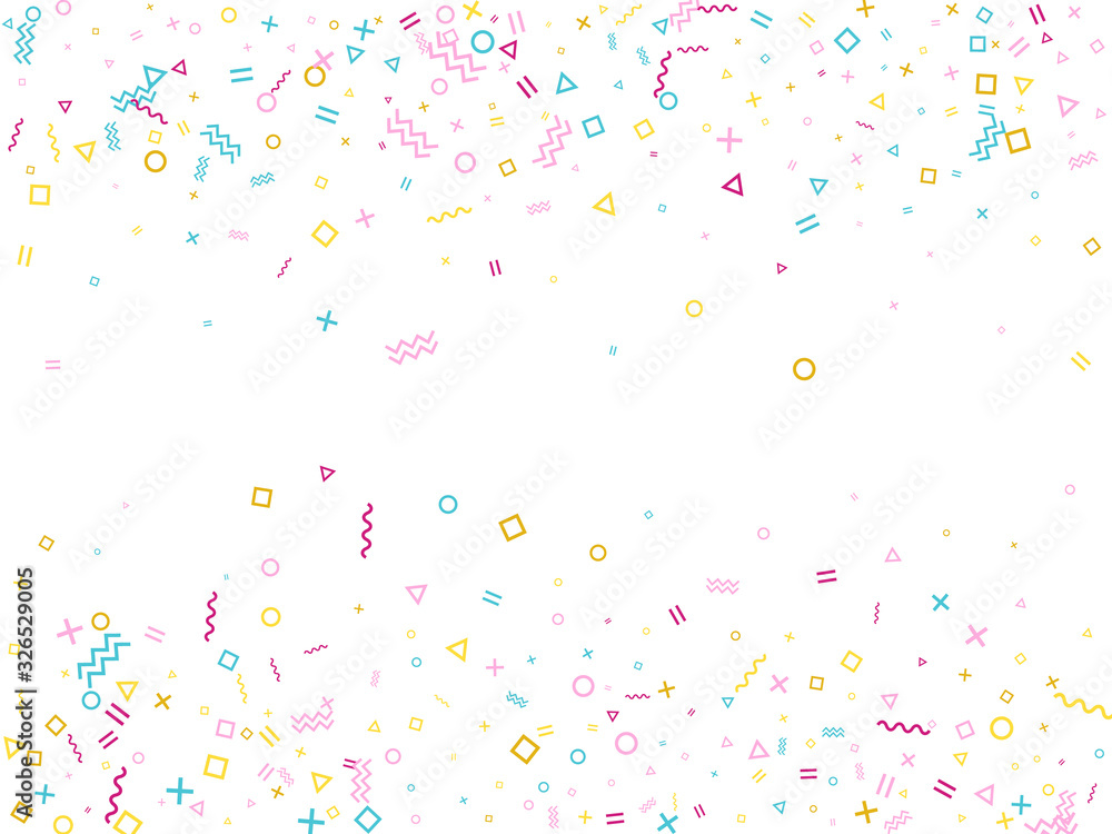 Geometric confetti with triangle, circle, square shapes, chevron and wavy lines