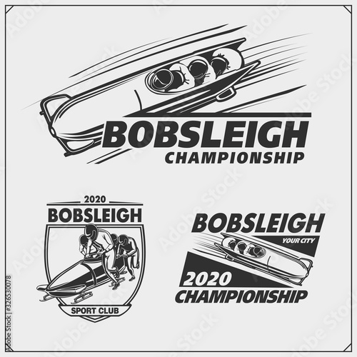 Fotografiet Set of bobsleigh emblems, labels and design elements