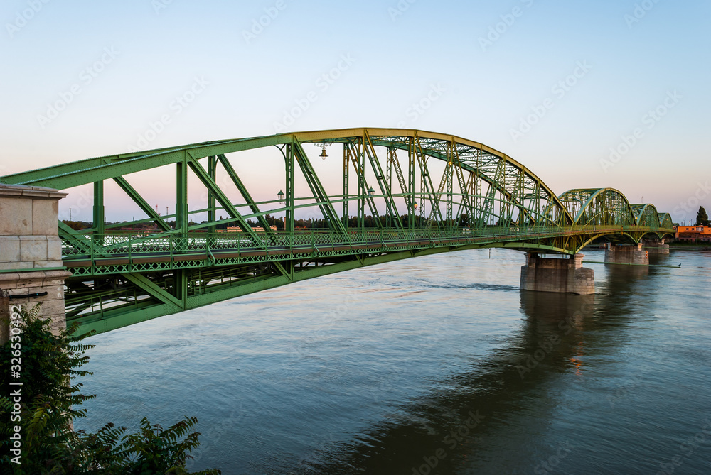 Bridge Connecting two Countries, Slovakia and Hungary before Sunset