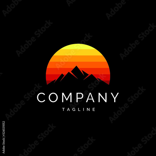 Adventure mountain sunset logo vector template