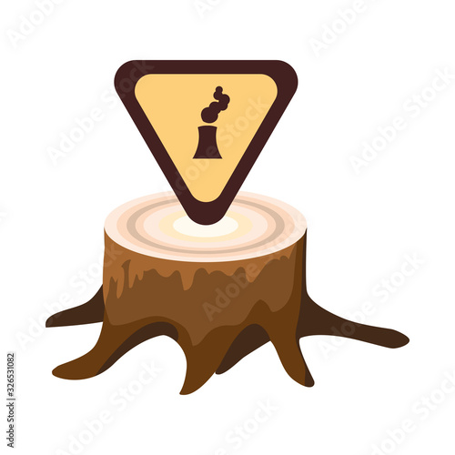 tree stumps showing deforestation on white background