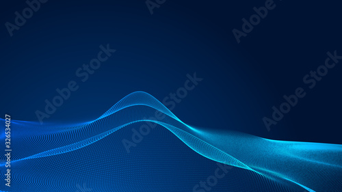 Dot blue wave light screen gradient texture background. Abstract technology big data digital background. 3d rendering.