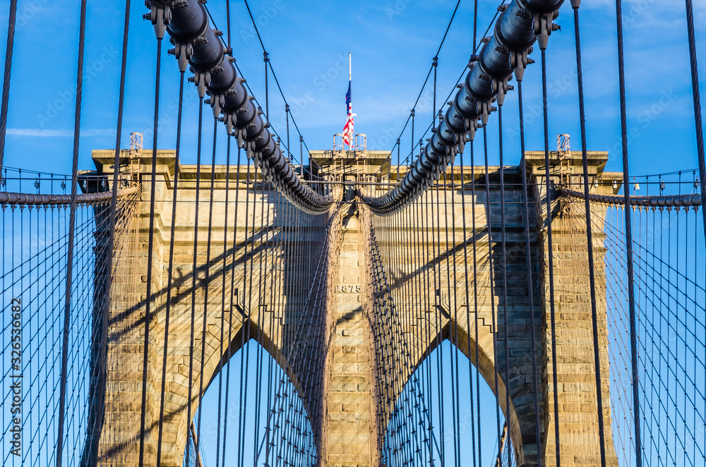 Fototapeta premium The web of cables of Brooklyn bridge, New York, USA