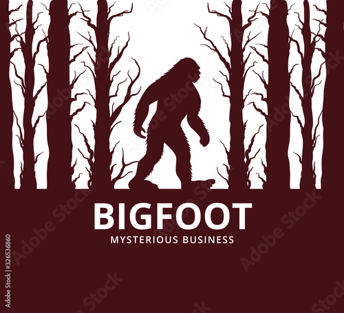 mysterious creature bigfoot in the middle of jungle vector poster design