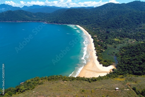 Panoramic view of bay of Paraty in the sunny day, Rio de Janeiro, Brazil. Great landscape. Travel destination. Vacation travel. Tropical travel.  photo