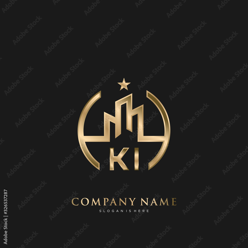 KI Initial Letter Real Estate Luxury house Logo Vector for Business, Building, Architecture - obrazy, fototapety, plakaty 
