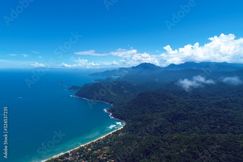 Panoramic view of bay of Paraty in the sunny day, Rio de Janeiro, Brazil. Great landscape. Travel destination. Vacation travel. Tropical travel. 