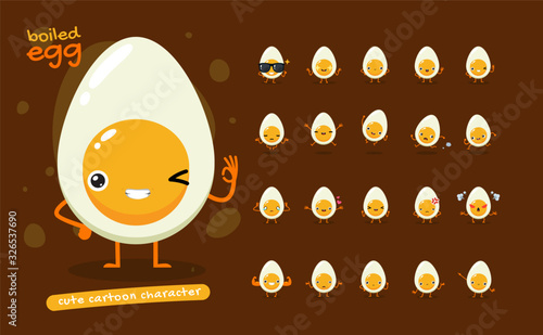 Mascot Set of the Boiled egg. Twenty Mascot poses. Isolated Vector Illustration