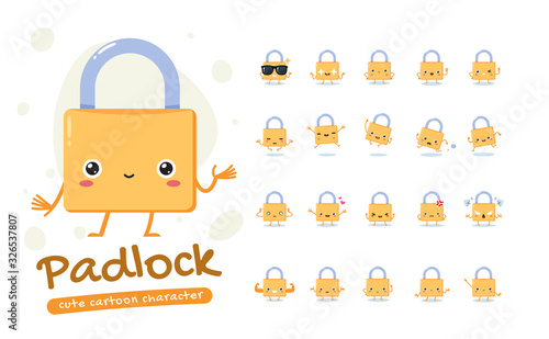 Mascot Set of the Padlock. Twenty Mascot poses. Isolated Vector Illustration