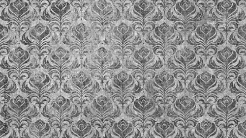 Swirl Damask Wallpaper Pattern, background grunge texture, grayscale concrete grunge version © kk