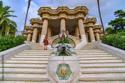 The dragon staircase of Park Guell in Barcelona, Spain