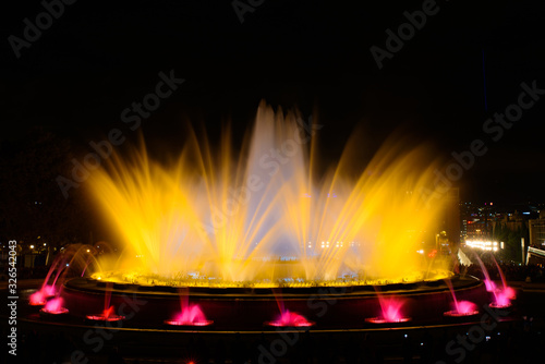 The colorful water show of Magic Fountain of Montjuic with light and music in Barcelona   Spain