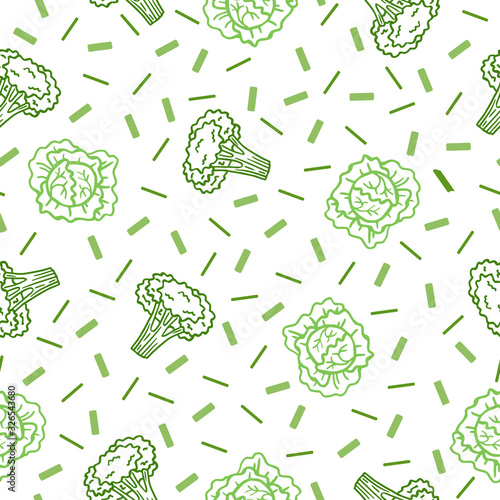 Seamless Outline vegetable pattern such as broccoli, lettuce,