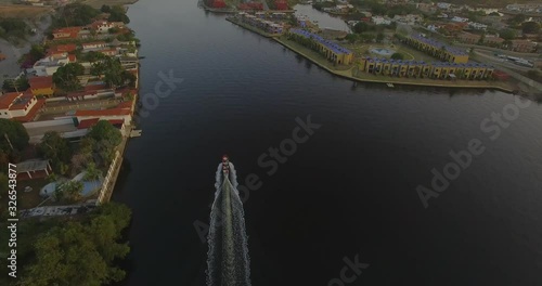 From the top view of a fishing boat cruising the Higuerote canals in Venezuela photo