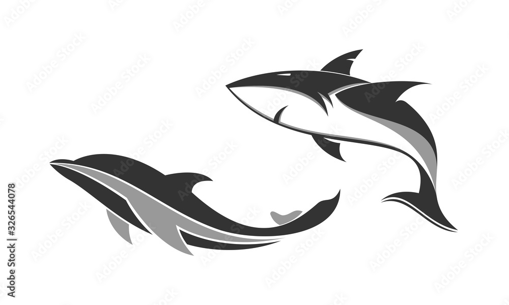Fototapeta premium Shark and dolphin vector logo