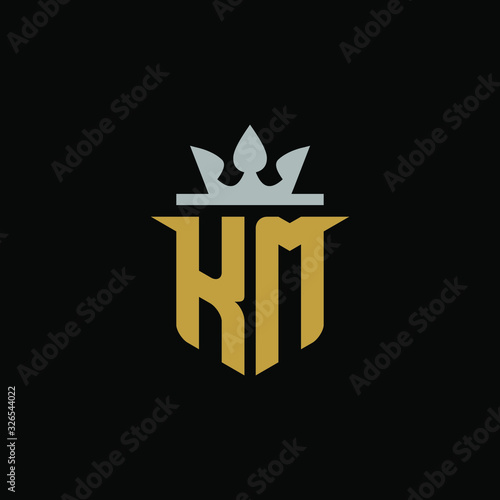 Initial Letter KM with Shield King Logo Design