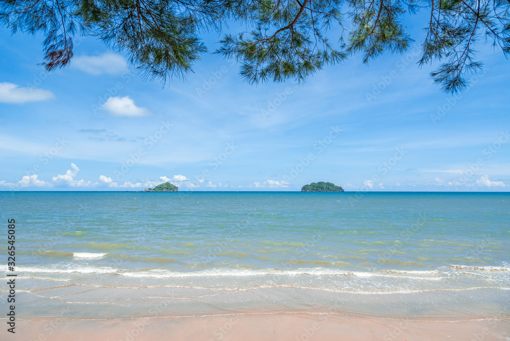 blue sky with beach sea and leaf background blue sky with beach sea and leaf background