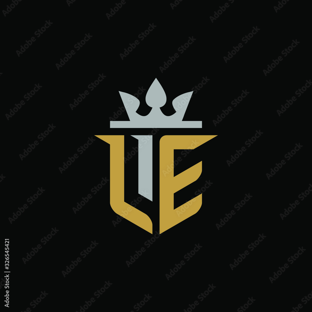 Initial Letter LE with Shield King Logo Design Initial Letter LE with Shield King Logo Design