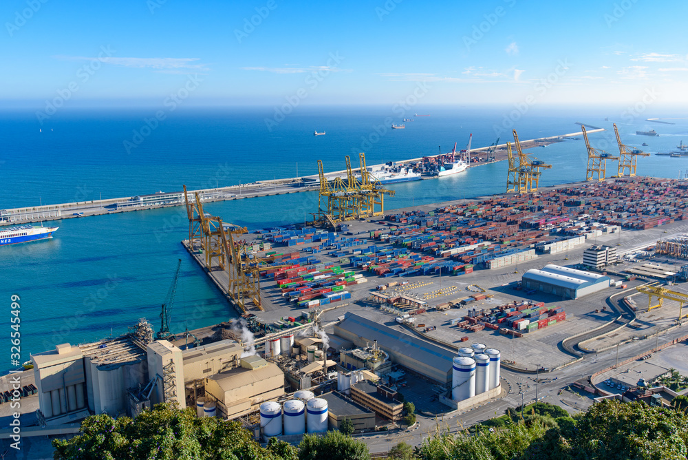 Aerial view of Port of Barcelona, Spain