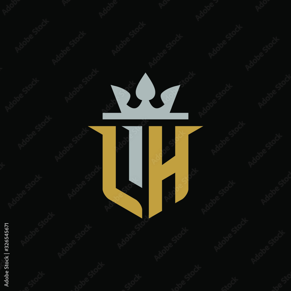 Initial Letter LH with Shield King Logo Design Initial Letter LH with Shield King Logo Design