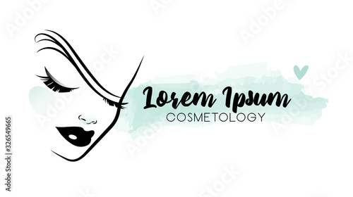 cosmetologist logotype with beautiful girl face in profile
